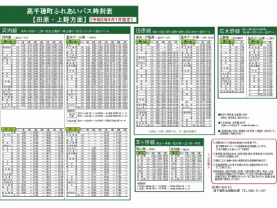 高千穂町ふれあいバス時刻表【田原・上野方面】